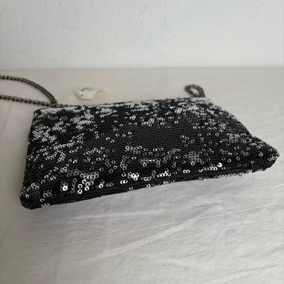 J. CREW Factory Black Silver Sequins Chain Strap Crossbody Sparkly Elegant Bag - Picture 4 of 16